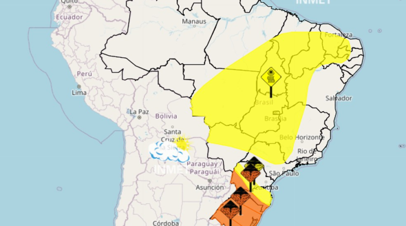 'Perigo': Inmet alerta para tempestades no Sul e baixa umidade no centro do país; veja previsão