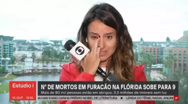 Repórter da Globo chora ao relatar cobertura de furacão nos EUA: 'Estava assustada'